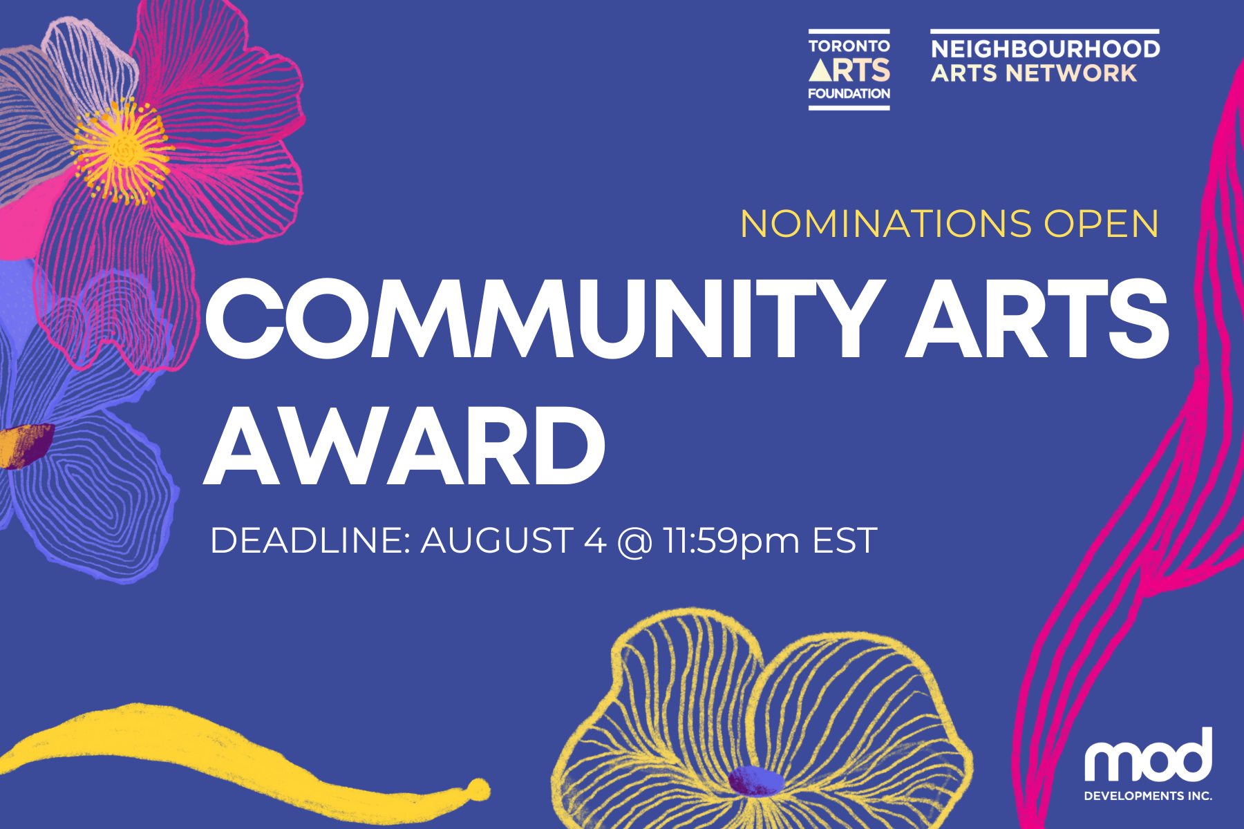 infographic for the Community Arts Award. Nominations close July 18, 2022