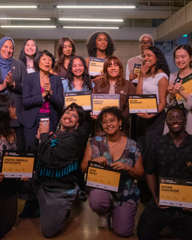 ArtWorksTO grads stand with Mayor Olivia Chow and Toronto Arts Foundation Chair Sarah Diamond.