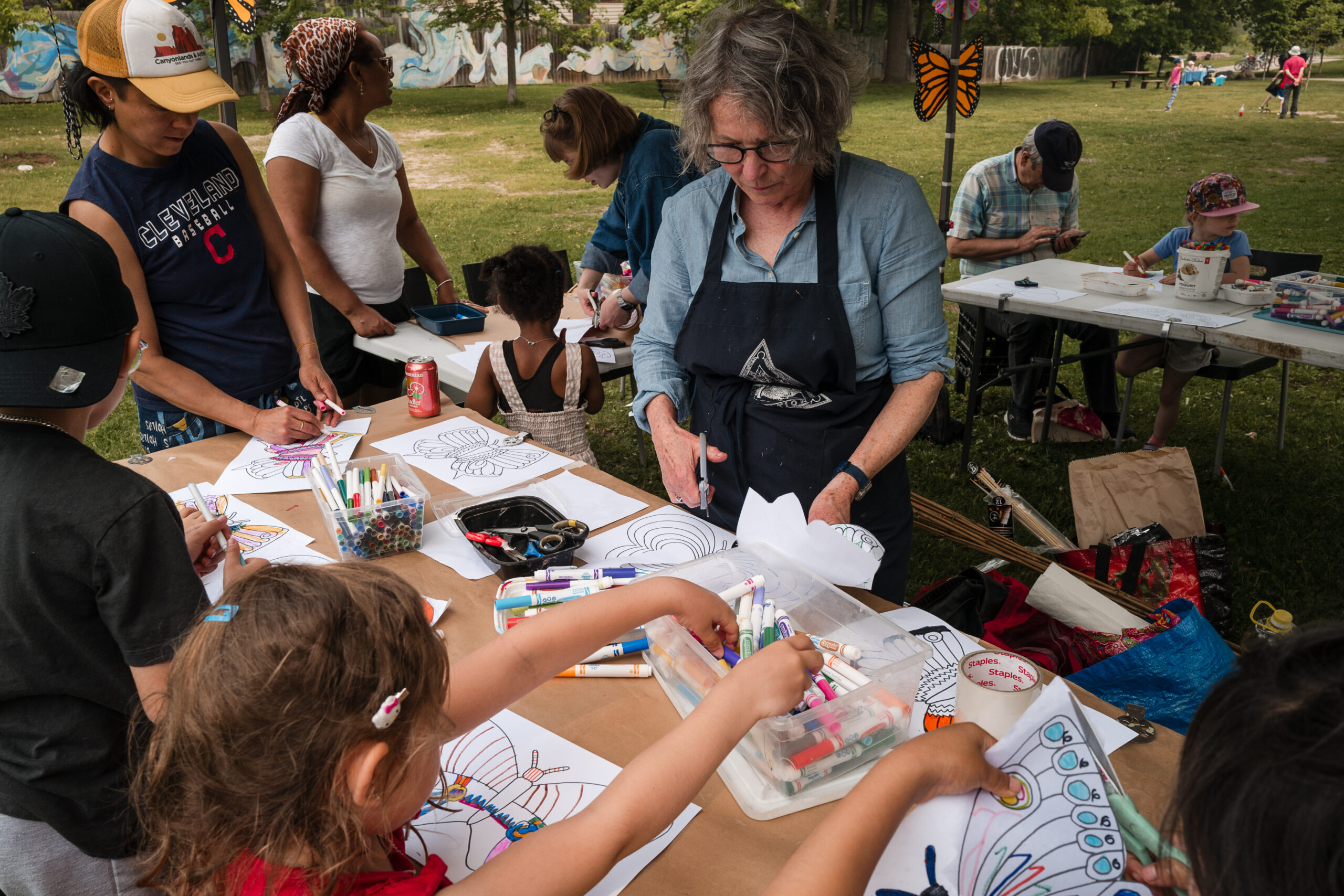 Children participate in a colouring activity.