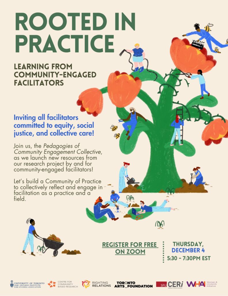 graphic of rooted in practice flyer with a green tree with orange fruit 