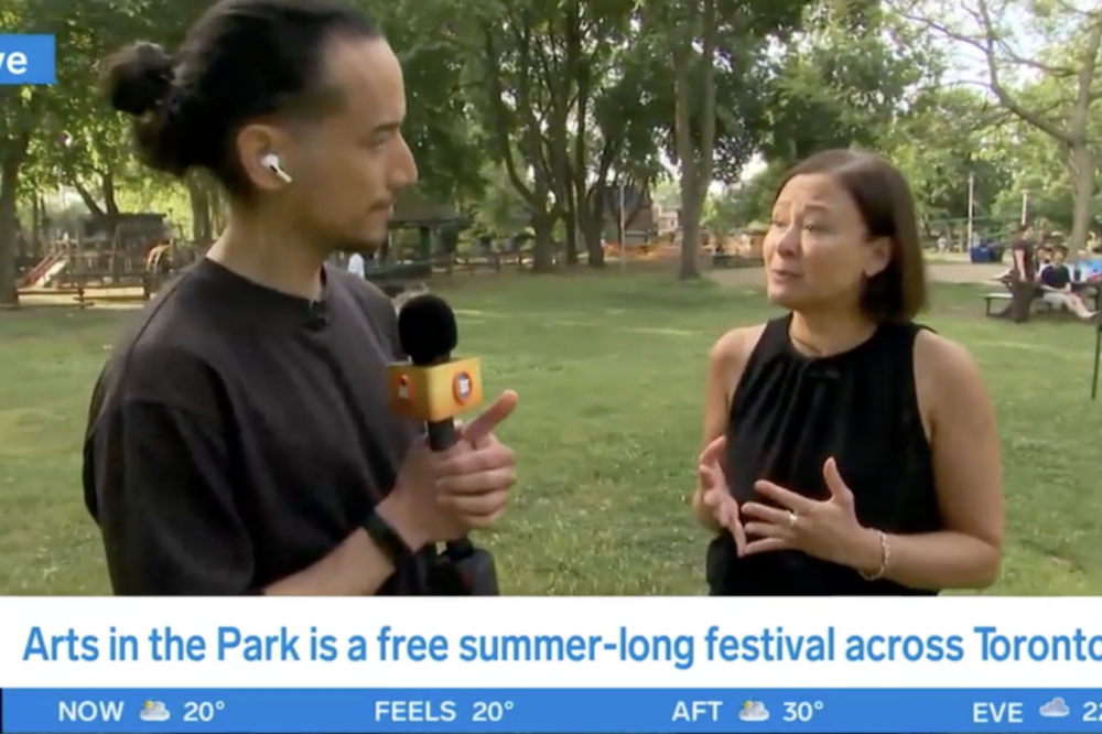 Breakfast Television interviews Director and CEO Kelly Langgard in the park.