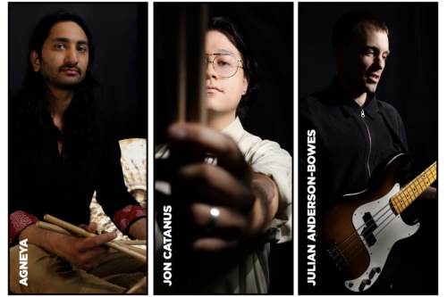 The three Breakthrough Jazz Artist Award finalists for 2026 are photographed with their instruments against a black background.